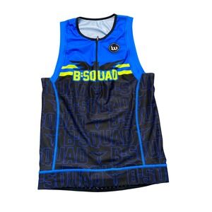 Wattie Ink Mens XL B-Squad Triathlon Cycling Jersey Sleeveless Blue Black Zip